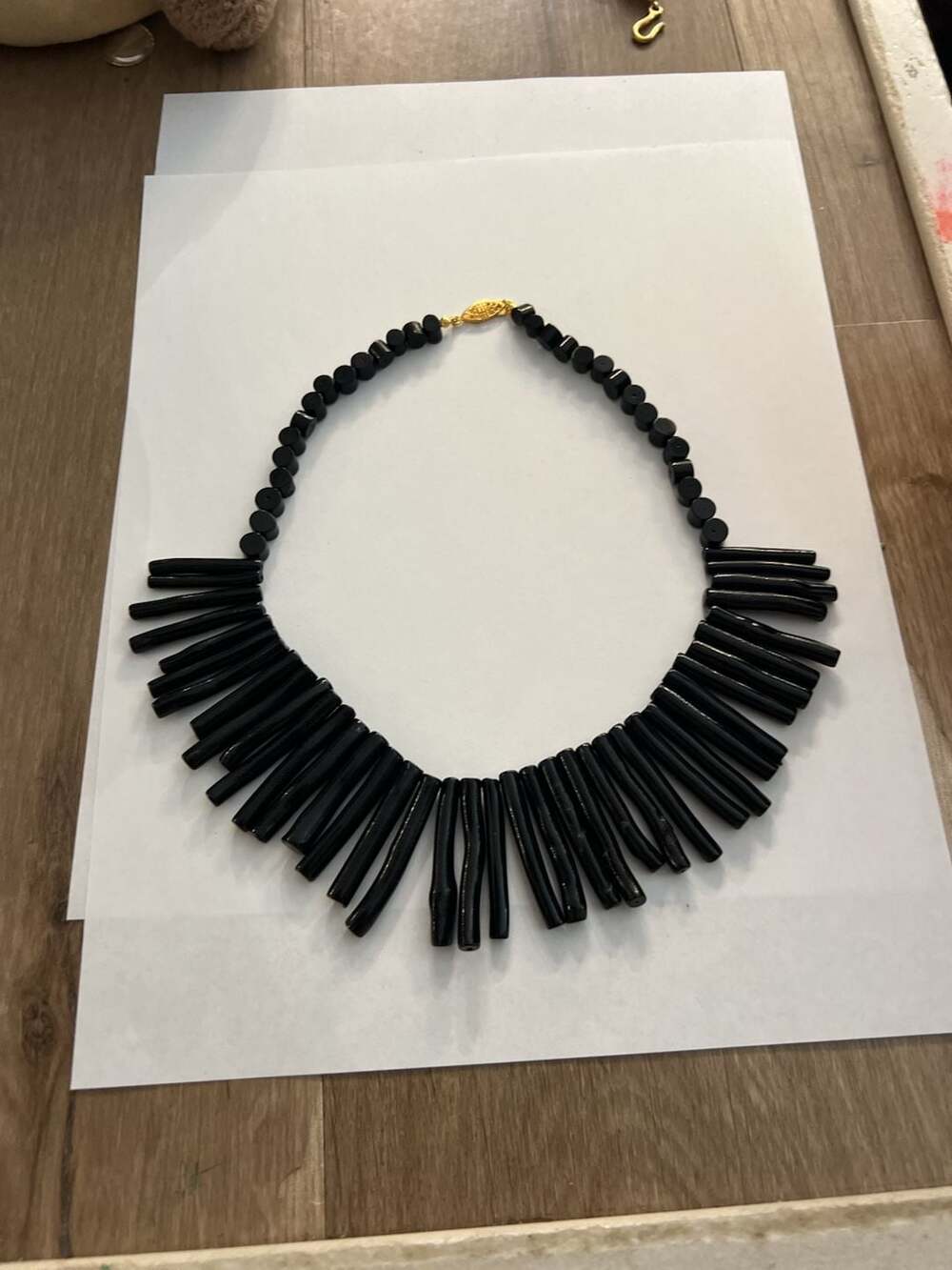 Vintage G.Silver Black Coral Branch Bib Necklace